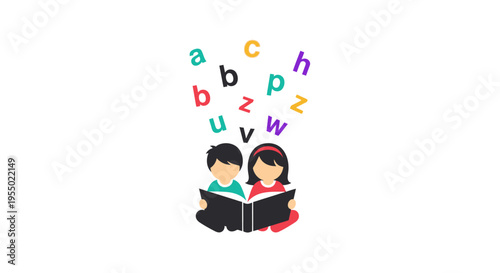 Two children reading a book together.