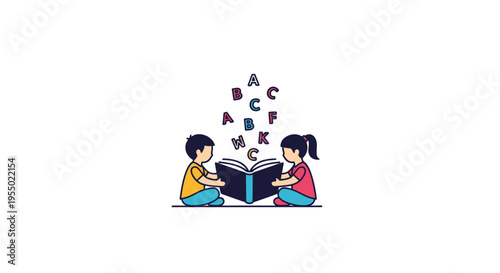 Two children reading a book together.