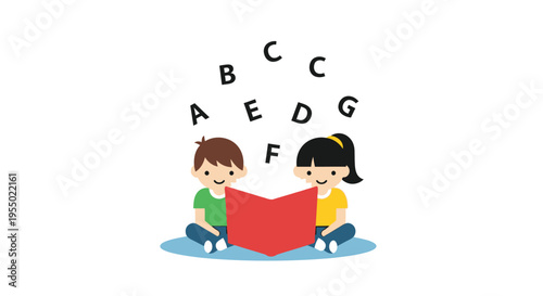Two children reading a book together.