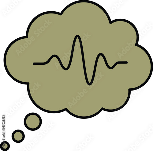 Cartoon green thought bubble with black outline and ekg line inside  symbol for medical or health thoughts and ideas