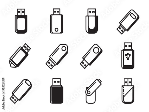 Collection of usb flash drives in various orientations