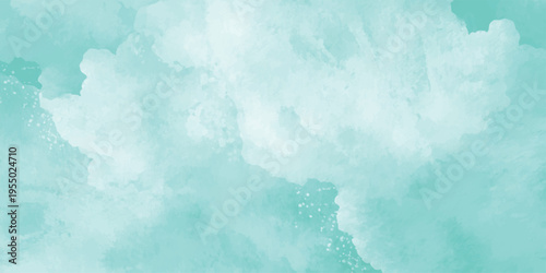 Abstract cyan blue watercolor background with soft paint texture and artistic splash.