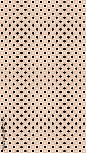 Geometric Dot Pattern: A captivating geometric pattern composed of a repeating arrangement of black dots and beige squares, creating a visually engaging and aesthetically pleasing design.