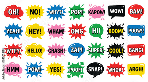 Speech bubbles with exclamations and sounds for comics and games