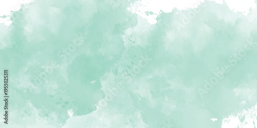 Vibrant mint green watercolor background with abstract paint splash and artistic wash.