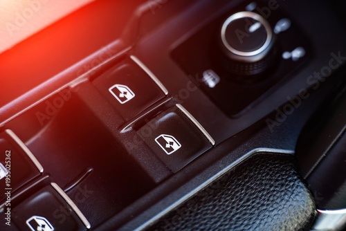 power window control buttons in the car close-up
