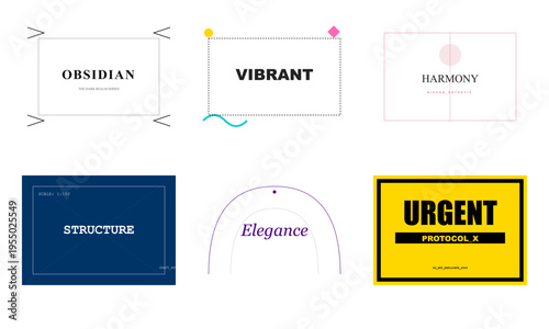 Set of 6 typography label templates vector