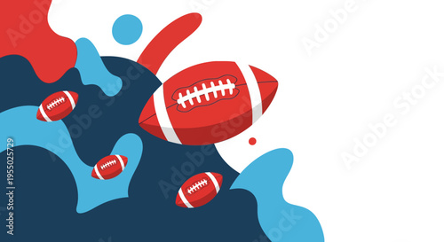 Dynamic American Football Background with Abstract Red and Blue Splashes. Modern Vector Illustration for Sports Events, Game Day, and Athletic Themes.