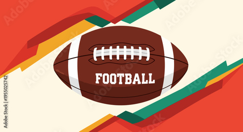 Vibrant American Football Ball Illustration on a Modern Geometric Background, Ideal for Sports Banners, Game Day Graphics, and Athletic Events