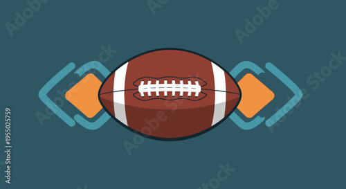 American football icon with geometric pattern on teal background, sports concept, graphic illustration