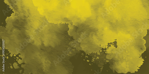 Abstract olive yellow watercolor splash background, artistic mustard paint texture for creative backdrop.