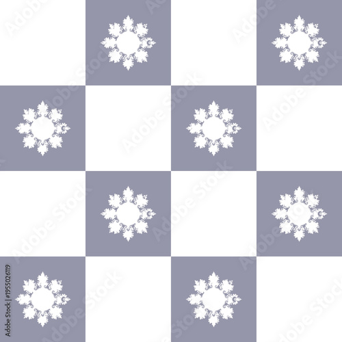 Geometric Floral Arrangement: An abstract, symmetrical composition of intricate floral motifs arranged in a checkerboard pattern, creating a visually pleasing and modern design.