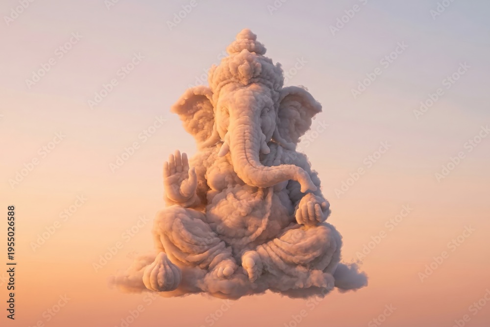Fototapeta premium Ganesha Blessing Cloud Formation with Modak Divine Sky