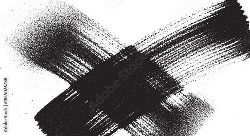 Bold black brush stroke cross shape, abstract grunge textured mark, artistic symbol on white background, graphic design element for overlay, hand drawn