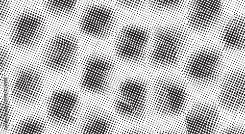 Textured halftone pattern with irregular dark spots on white background, abstract graphic art, monochrome, digital illustration, black and white
