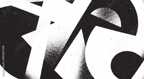 Abstract grunge black and white geometric shapes with grainy texture, graphic design element, abstract art