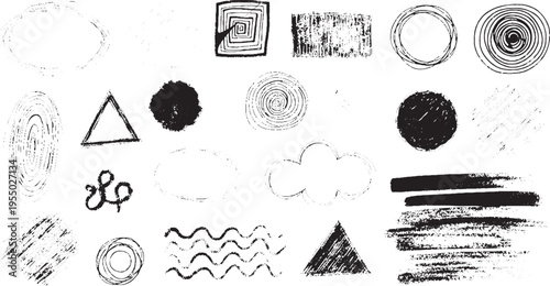 Bild auf Leinwand Collection of diverse grunge stamps and brush strokes, graphic design elements,