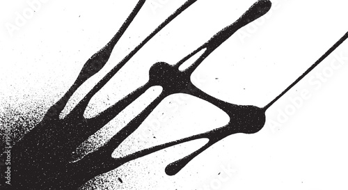 Abstract black ink splatter design with elongated dripping streaks - grungy spray paint texture and organic stain element for creative backgrounds with grunge texture