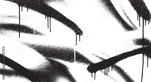 Abstract black spray paint strokes and drips on white background, urban street art graphic element, brush stroke