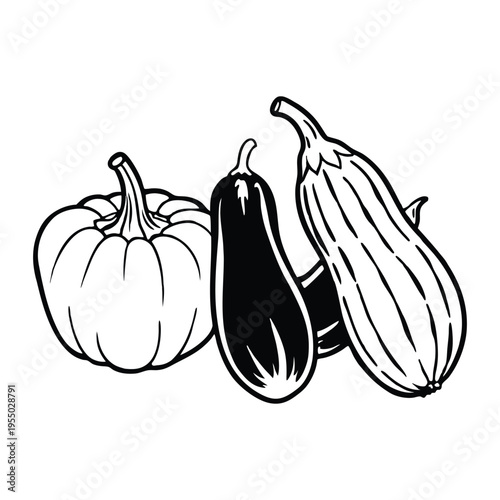 Eggplant zucchini peppers silhouette trio