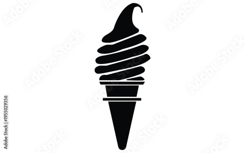 Soft serve ice cream cone silhouette vector icon for dessert shop and cafe menu art