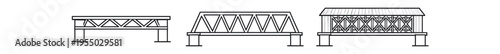 Three linear truss bridge illustrations shown side by side with different structural patterns.