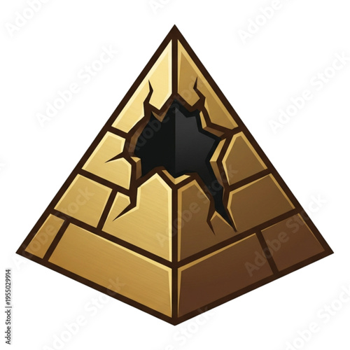 Cracked Pyramid's Secrets: A stylized illustration presents a pyramid with intricate details, showcasing a crack in its structure that hints at hidden mysteries within.