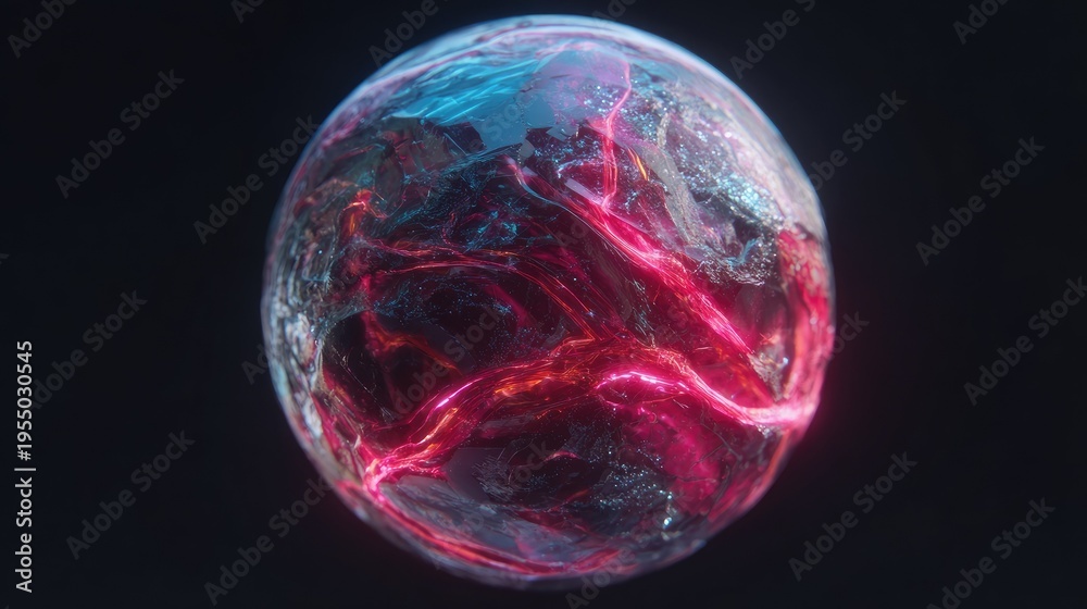 Naklejka premium Abstract glowing orb with dynamic energy veins against dark background