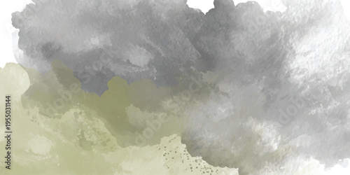 Abstract dual tone watercolor background, grey and olive-green mixed paint texture for artistic banner.