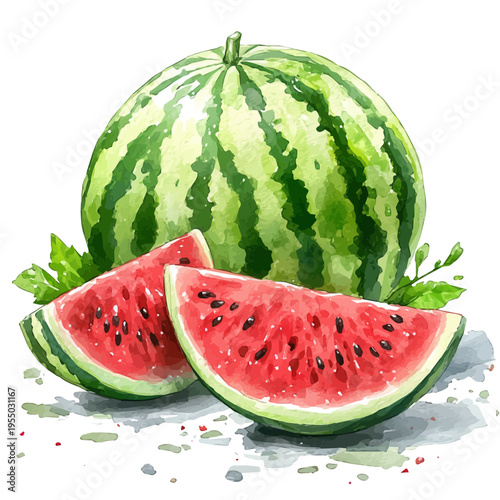 watercolor of Watermelon illustration, isolated on a white background.
