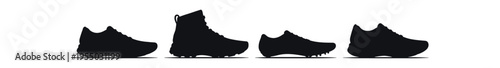 Four black sneaker silhouettes shown in a horizontal row as side profiles.