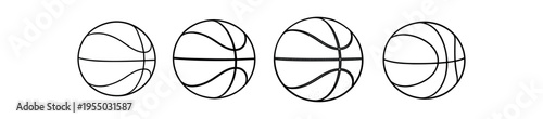 Four black and white basketball outline icons showing different seam and stroke styles.
