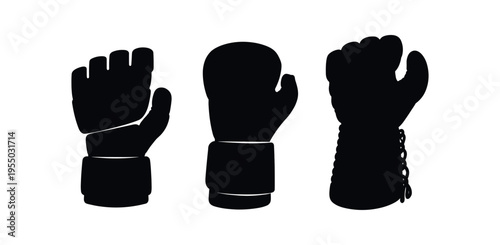 Three solid black glove silhouettes showing different styles and cuff treatments.