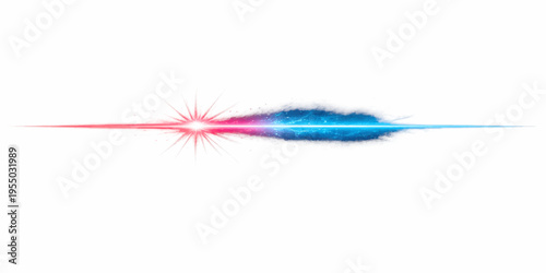 A soft blue and white bird feather with colorful accents is isolated on a white background as a light object or delicate brush tool