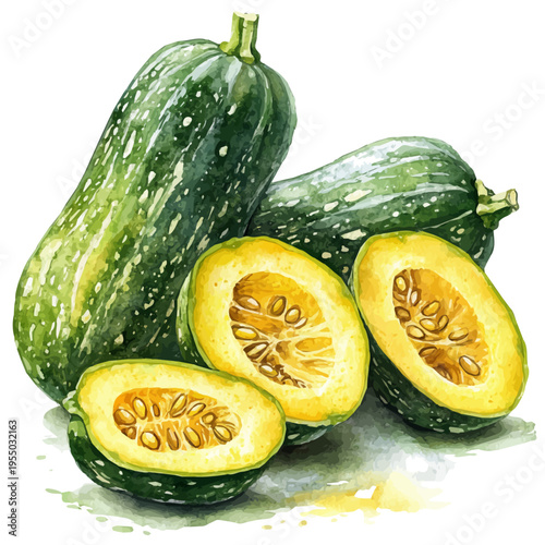 watercolor of Squash illustration, isolated on a white background.
