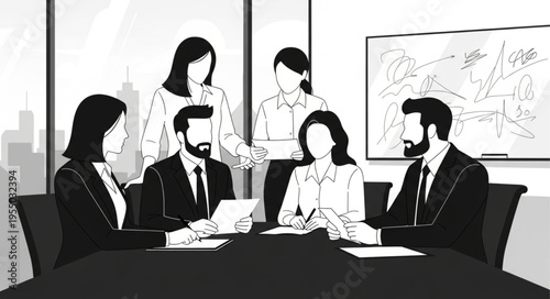 Business Meeting - Team Collaboration and Strategy Discussion in Office.