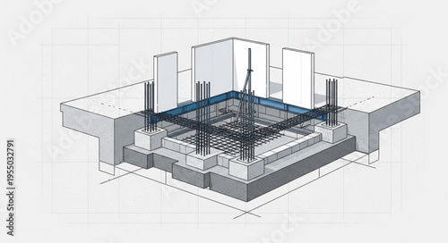 Detailed Construction Blueprint of a Reinforced Concrete Foundation.