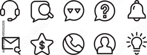icon ui elements headset magnifier speech bubble bell envelope phone