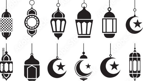 ramadan lantern set islamic celebration crescent moon star ornament pack