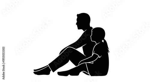 Silhouette of father and daughter sitting together in contemplation.