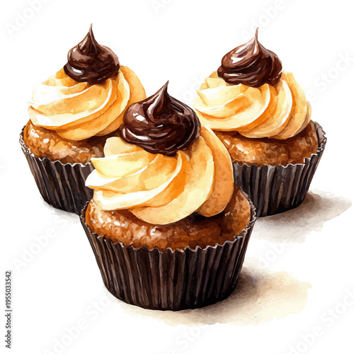 watercolor of Profiteroles illustration, isolated on a white background.