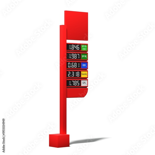 Totem de Prix de Station-Service avec Affichage Digital sur Fond Blanc - rendu 3D