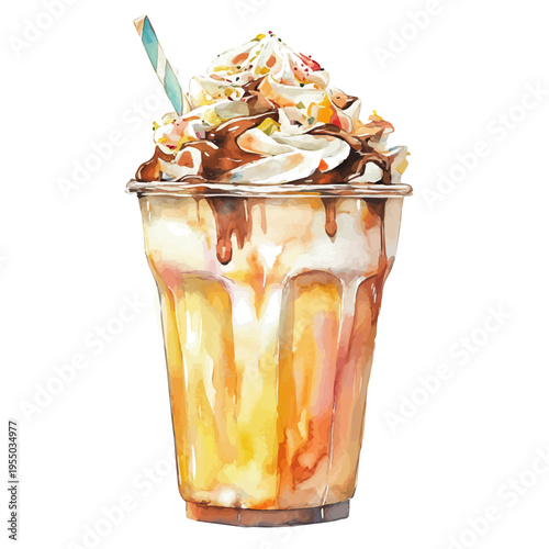 Milkshake, illustration watercolor artwork with subtle gradients and elegant contours, isolated on a white background.