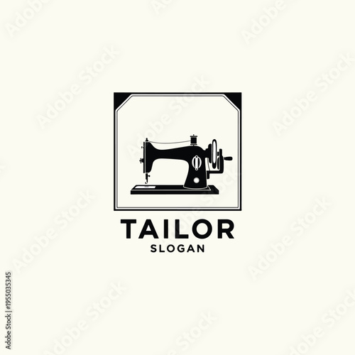 Classic Tailoring Emblem Featuring Vintage Sewing Machine Vector Illustration Design