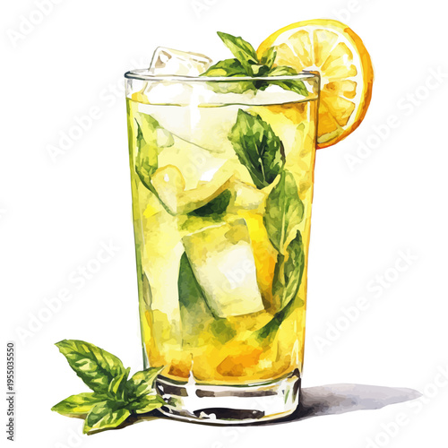 Lemonade, illustration watercolor artwork with subtle gradients and elegant contours, isolated on a white background.