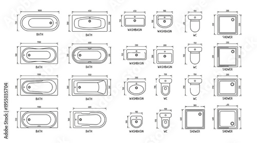 Interior Design Blueprint CAD Vector Bundle: Bathroom Fixtures, Retail Store Furniture, and Lighting Symbols