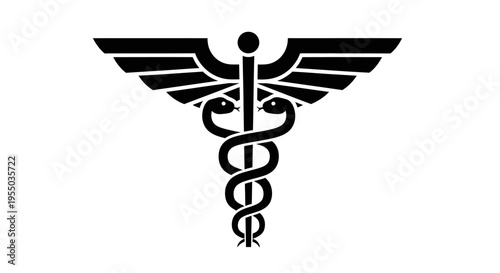 Classic Caduceus Medical Symbol Icon on Isolated White Background