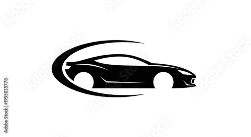 Minimalist sport car silhouette, sleek automotive design isolated white background.