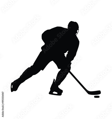 Silhouette of a hockey player skating with a stick and puck vector illustration EPS PNG file