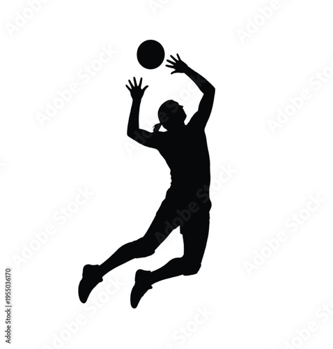 Silhouette of a person jumping to catch a ball catching vector illustration EPS PNG file